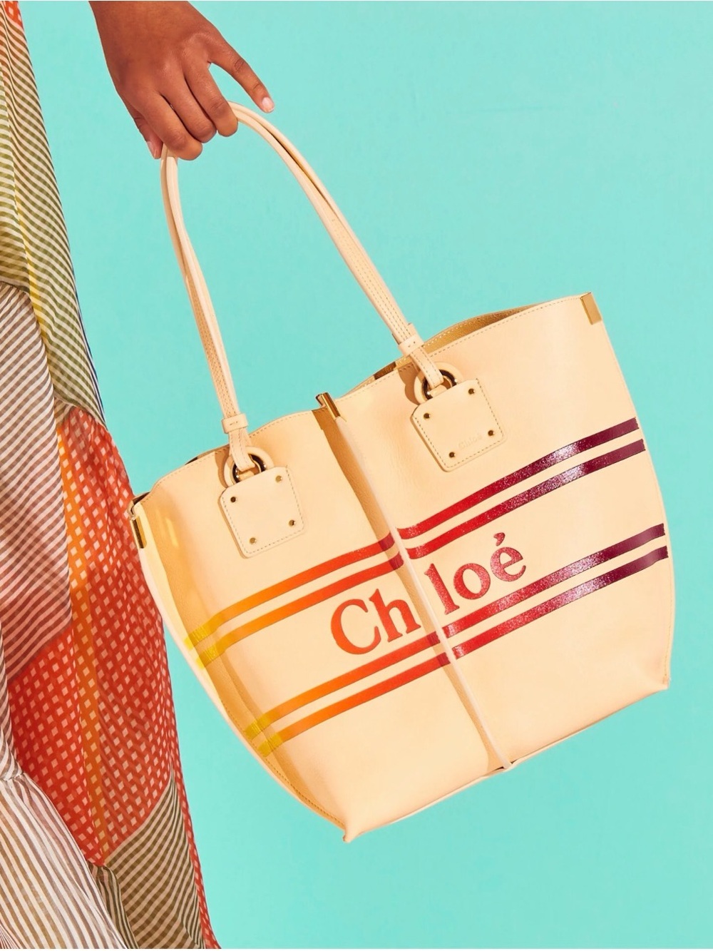 Chloé Vick Tote Bag Striped Beige & Orange